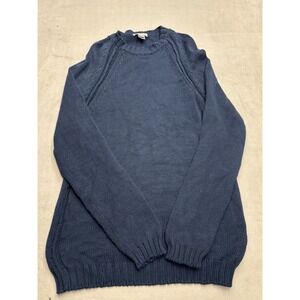 Zegna Sport Mens XL Navy Blue Cotton Raglan Crewneck Sweater Made in Italy 4585